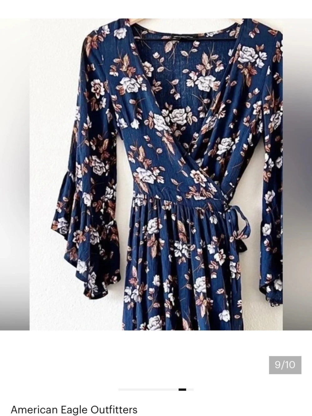 American Eagle Outfitters Navy Floral V-Neck Mini Dress - Picture 2 of 3